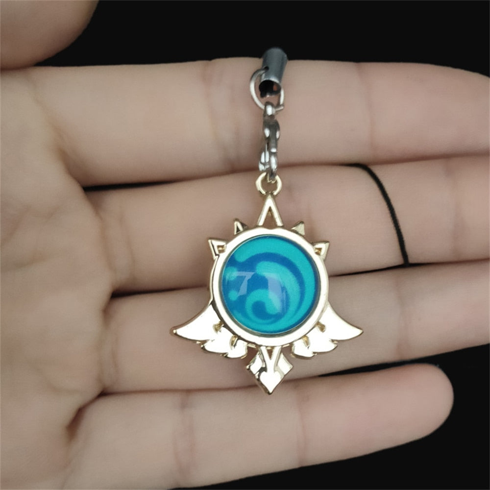 Game Genshin Impact Keychain Luminous 7 Element Double-Side Glass Pendant Weapons Eye Of Original Keyring Phone Charms Souvenir - Charlie Dolly