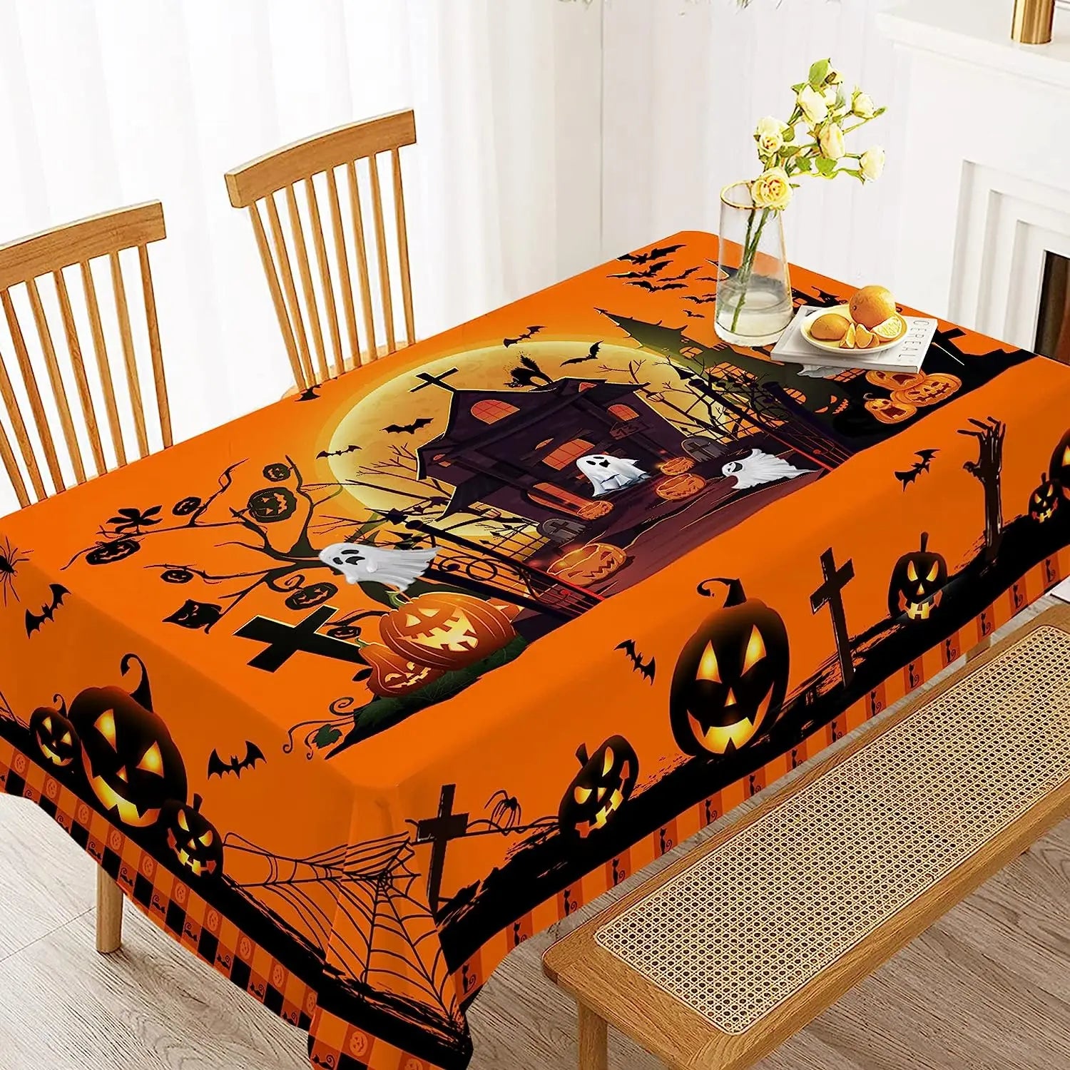 Halloween Rectangle Table Cloth, Halloween Castle Ghost Washable Ron Tablecloth for Family Dinner Party Outdoor Picnic Mats - Charlie Dolly