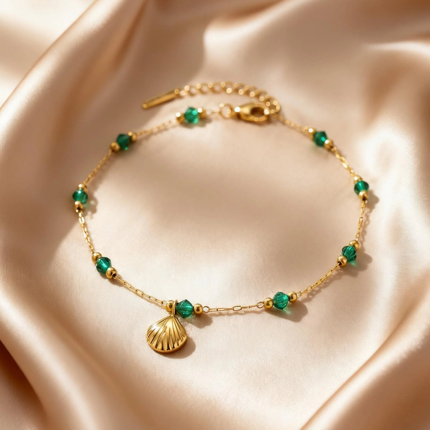 Waterproof Stainless Steel Shell and Conch Beaded Anklet