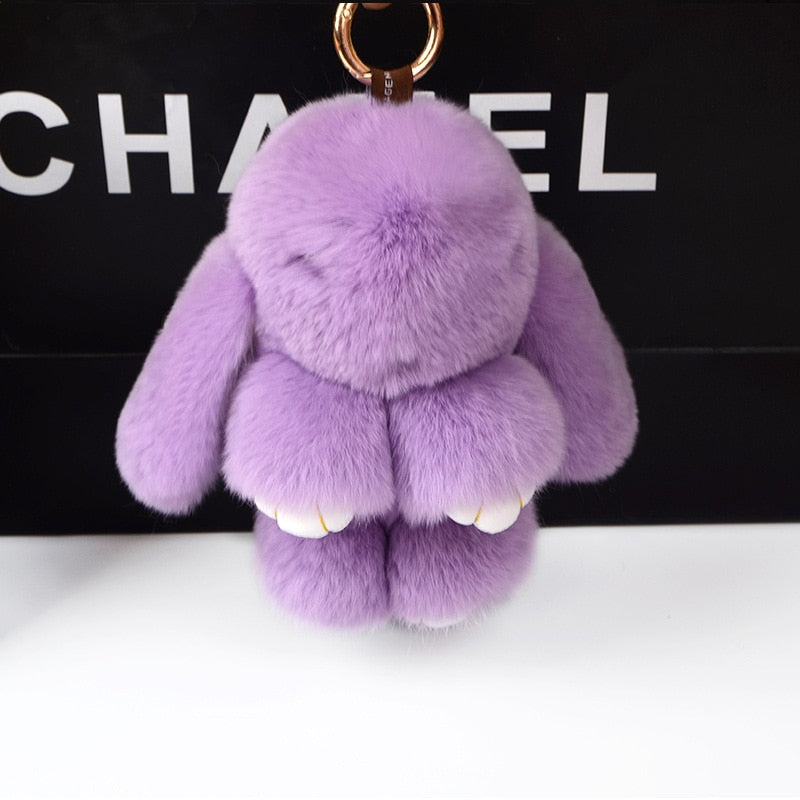 Three Model Size 100% Natural Rex Rabbit Fur Cute Fluffy Bunny Keychain Real Fur Key Chains Bag Toys Doll Lovely Keyring Pendant - Charlie Dolly