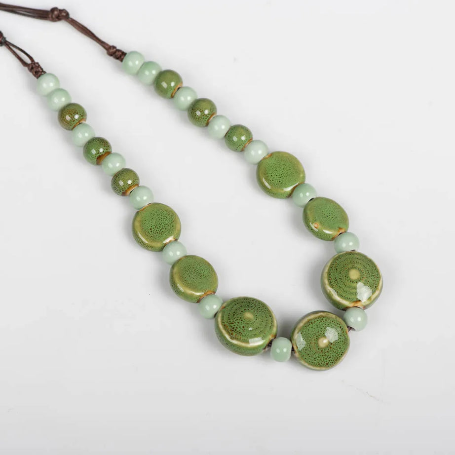 Distressed Irregular Ceramic Bead Necklace Jewelry