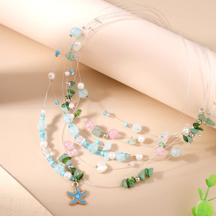 Aihua Boho Multilayer Natural Stone Glasses Beads Necklace For Women Choker Collar Necklace Women Jewelry Gifts - Charlie Dolly