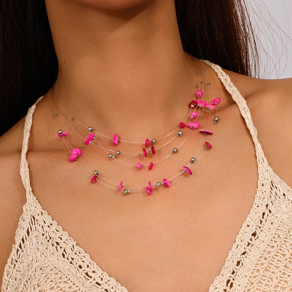 Aihua Boho Multilayer Natural Stone Glasses Beads Necklace For Women Choker Collar Necklace Women Jewelry Gifts