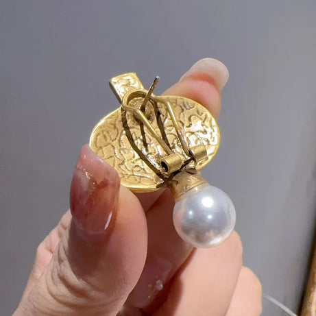 Vintage Lapis Lazuli Head Oval Stud Earring For Woman Accessories Pearl Gold Color Luxury Jewelry Designers Brand Thanksgiving - Charlie Dolly