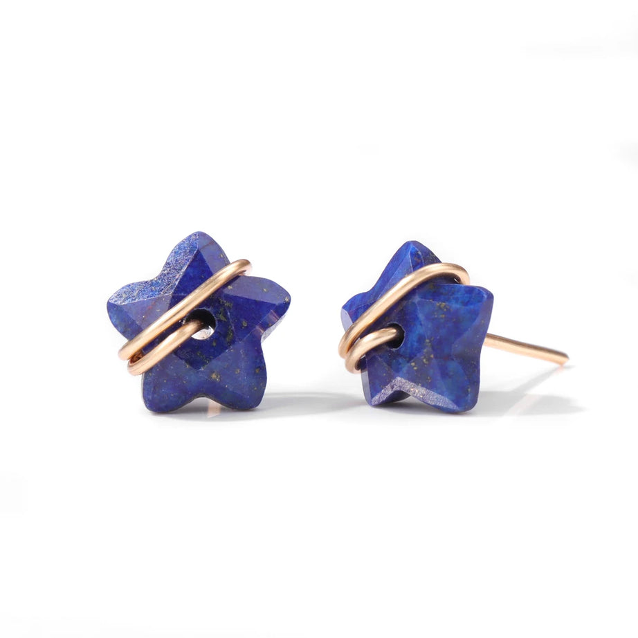 12mm Lapis Lazuli Star Earrings Natural Stone Amethysts Opal Tiger Eye Stone Blue Sodalite Ear Studs For Women Party Jewelry - Charlie Dolly