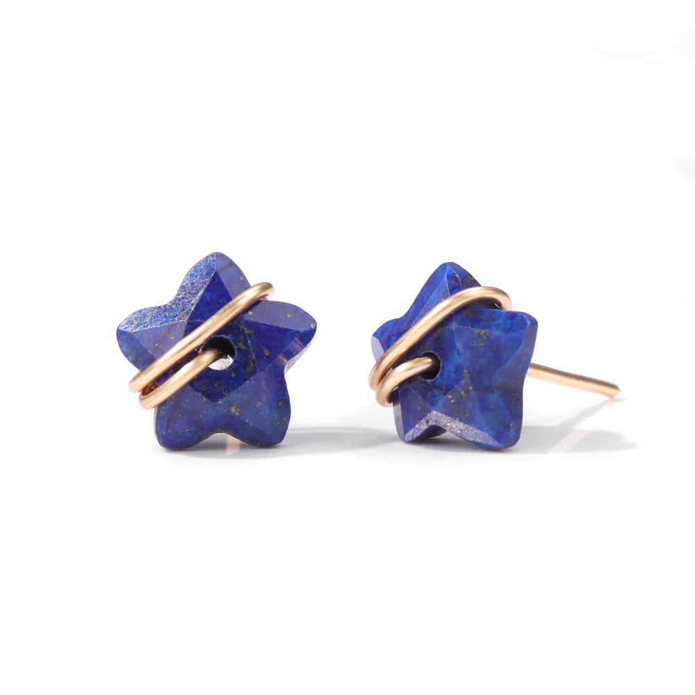 12mm Lapis Lazuli Star Earrings Natural Stone Amethysts Opal Tiger Eye Stone Blue Sodalite Ear Studs For Women Party Jewelry