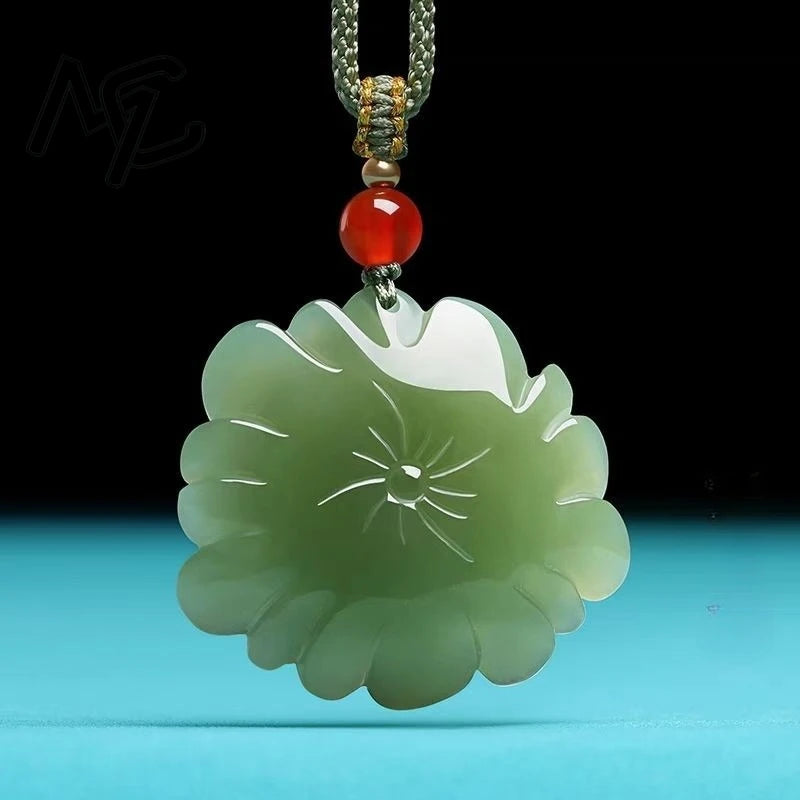 New Hotan Jade Lotus Flower Pendant Charm Jadeite Green Stone Natural Emerald Necklace Gift Women Men Talismans Necklace Jewelry
