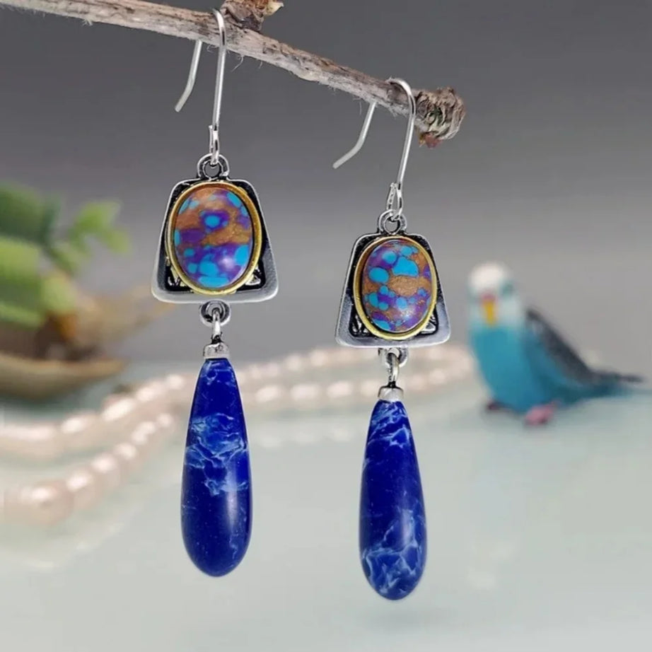 Bohemian Style Lapis Lazuli stone Dangle Hook Earrings Wedding Engagement Earrings for Women - Charlie Dolly