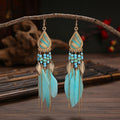 Boho Long Feather Dangle Women's Earrings Beach Long Tassel Beads Handmade Flower Enamel Earrings Bride Wedding Pendientes Mujer - Charlie Dolly