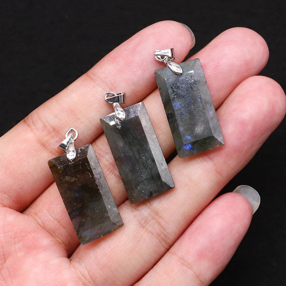 2pcs Quartz Crystal Rectangle Stone Pendants for Women DIY Necklace Natural Amethyst Lapis Lazuli Slice Pendant Earrings Jewelry