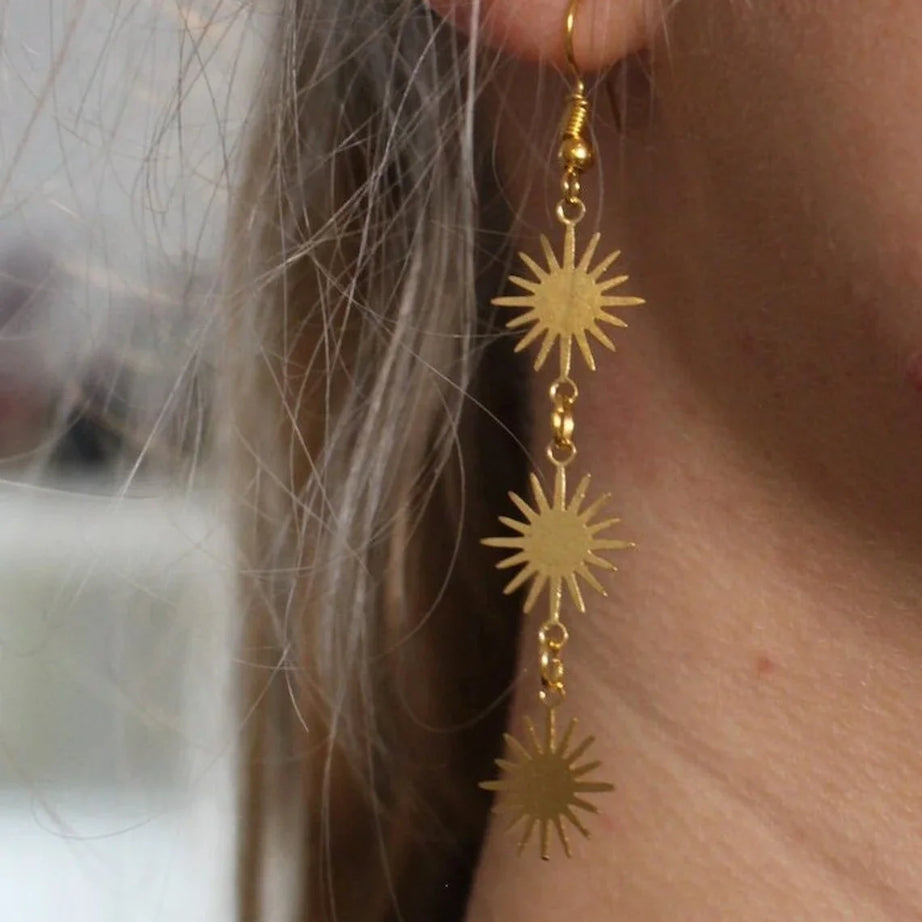 Gold Sun Celestial Boho Earrings Jewelry