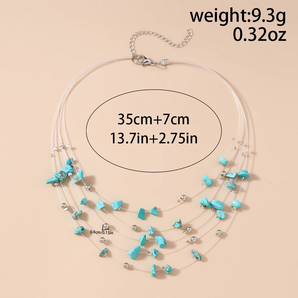Aihua Boho Multilayer Natural Stone Glasses Beads Necklace For Women Choker Collar Necklace Women Jewelry Gifts