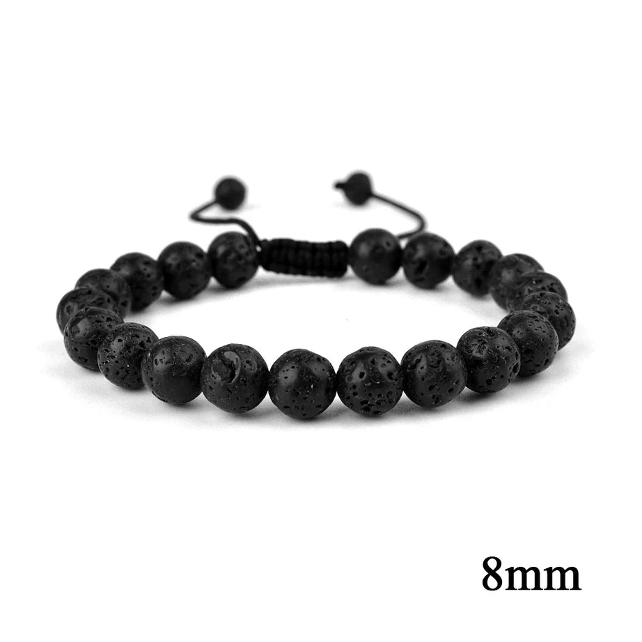 Natural Stone Beaded Bracelet — Tiger Eye, Agate & Lava