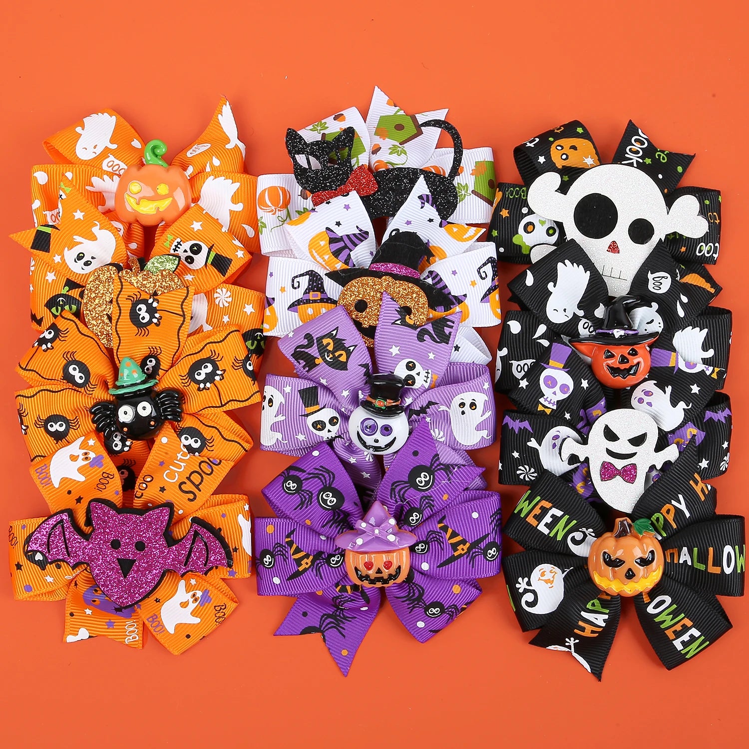 1/6PCS Kids Halloween Hair Clips Pumpkin Devil Hair Bows Clips Girls Festival Party Barrettes Clips Children Hair Accessories - Charlie Dolly