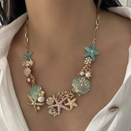 Exaggerated Coral, Starfish and Scallop Ocean Necklace, Bracelet or Earring