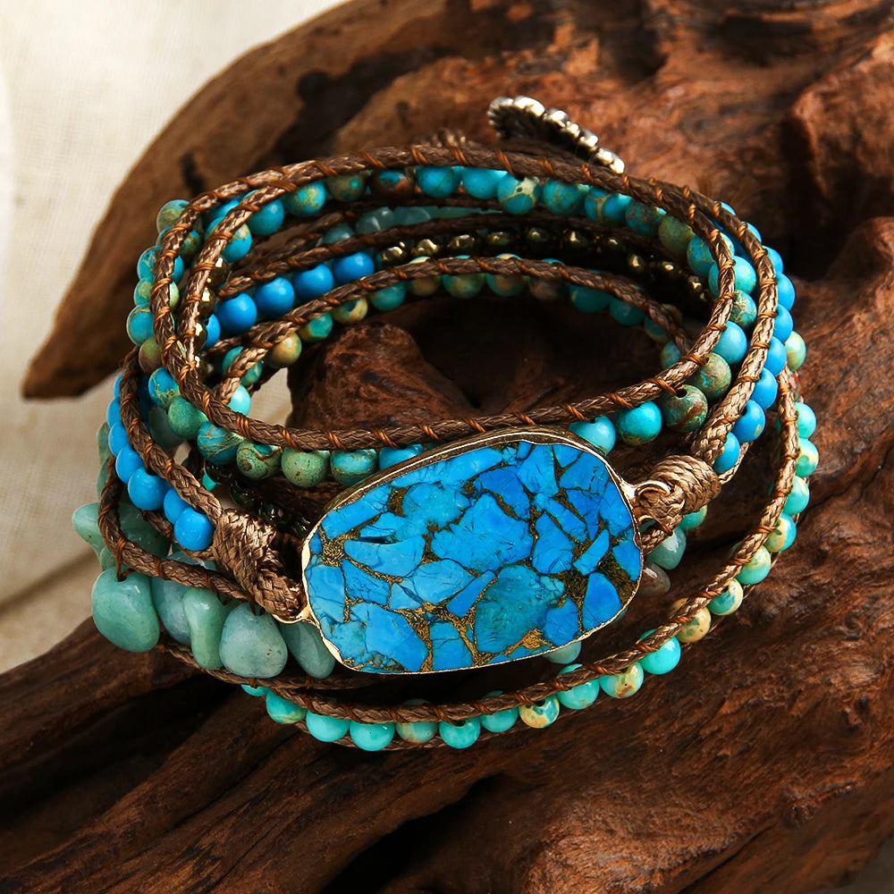New Designer Women Vegan Boho Bracelet Handmade Mixed Natural Stones Charm 5 Strands Wrap Bracelets Women Jewelry