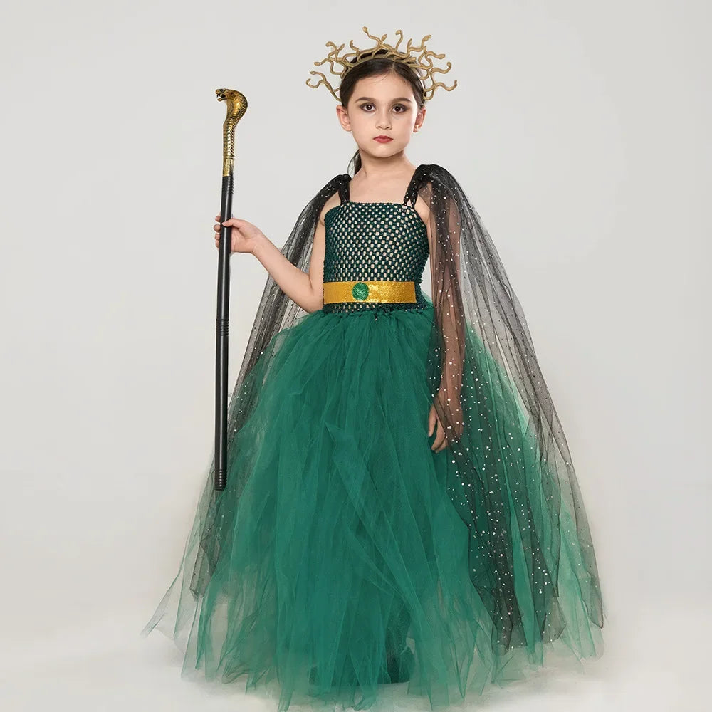 Green Medusa Girls Costume With Headpiece For Kids Cosplay Halloween M Charlie Dolly Green Medusa Girls Costume With Headpiece For Kids Cosplay Halloween M Charlie Dolly