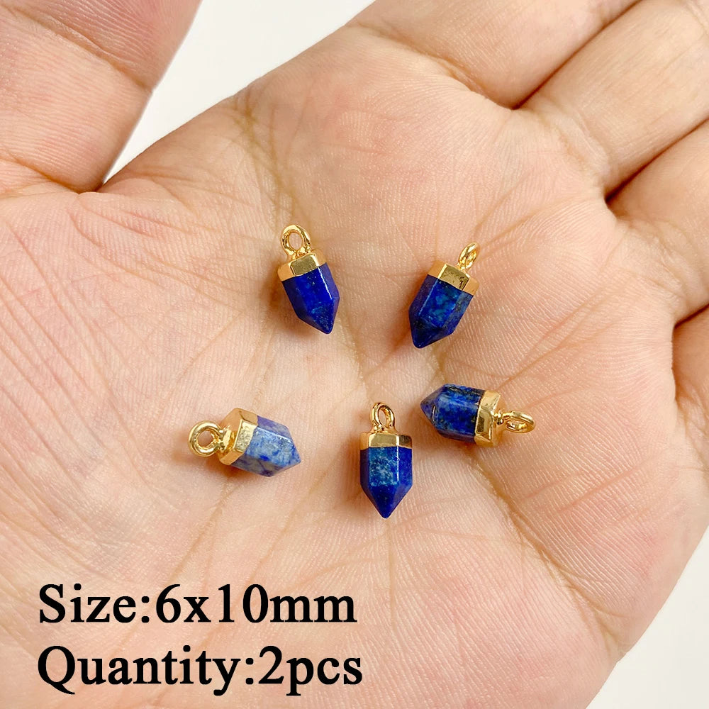 Natural Lapis Lazuli Pendant Blue Heart Square Oval Bullet Stone Charms For Jewelry Making Necklace Earrings Bracelet DIY 2PCS