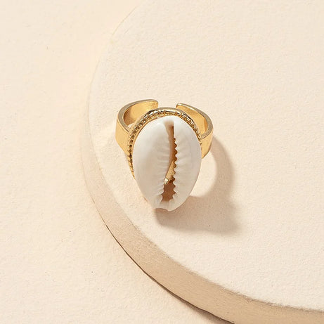 Aesthetic Jewelry Accessories Wholesale Boho Gold Color Natural Sea Stone Seashell Puka Conch Cowrie Shell Ring for Women 2024 - Charlie Dolly