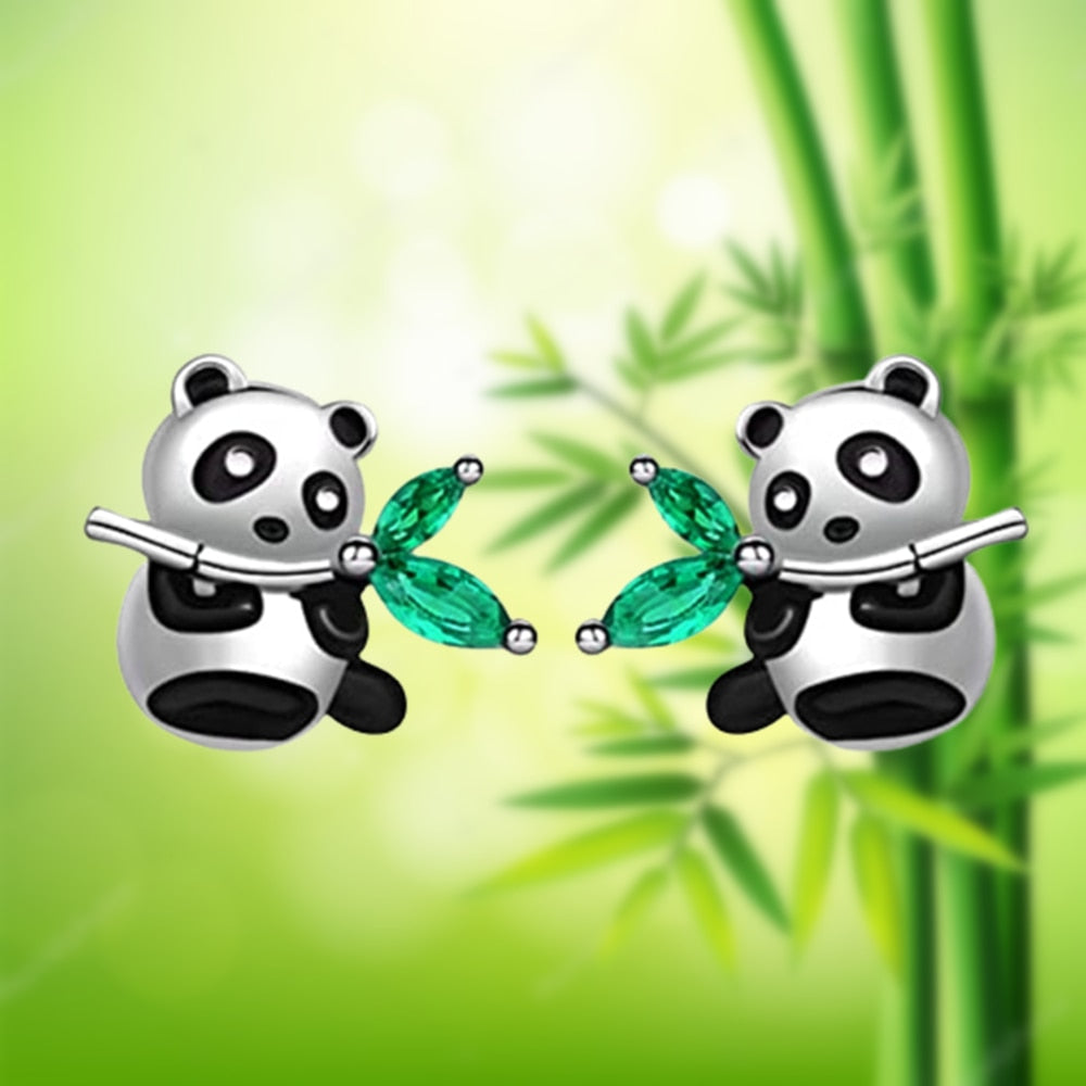 Cute Panda Bamboo Green Crystal Stud Earrings Fashion Women&#39;s Animal Earrings Exquisite Birthday Party Jewelry Lovely Girls Gift - Charlie Dolly