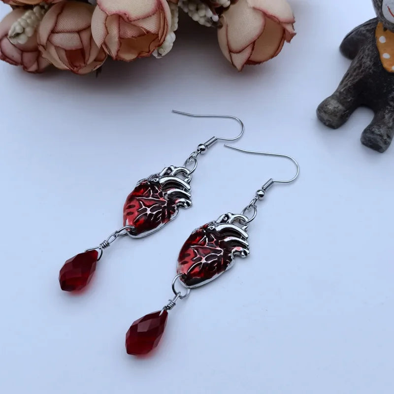 New retro water drop ruby earrings with fashionable and exaggerated Ear Studs, Halloween gift - Charlie Dolly