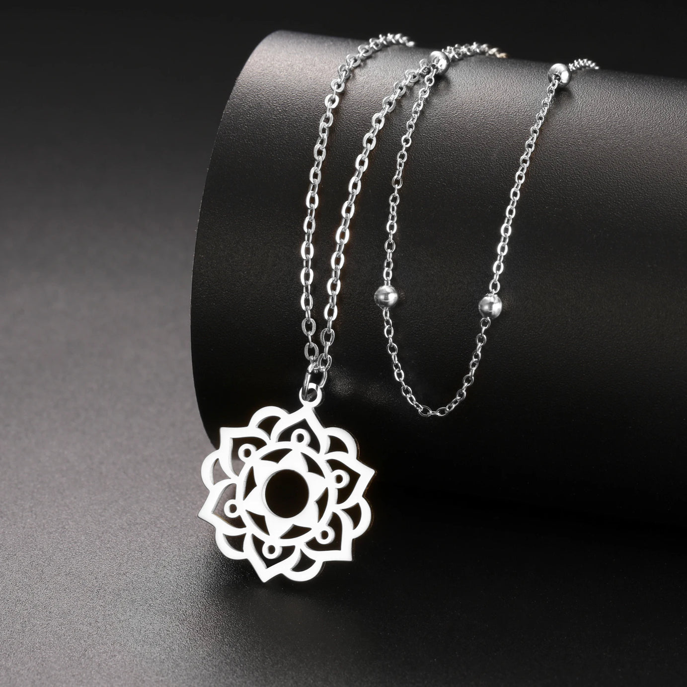 Yoga Lotus & Flower of Life Pendant Necklace, Stainless Steel Chakra Healing Amulet