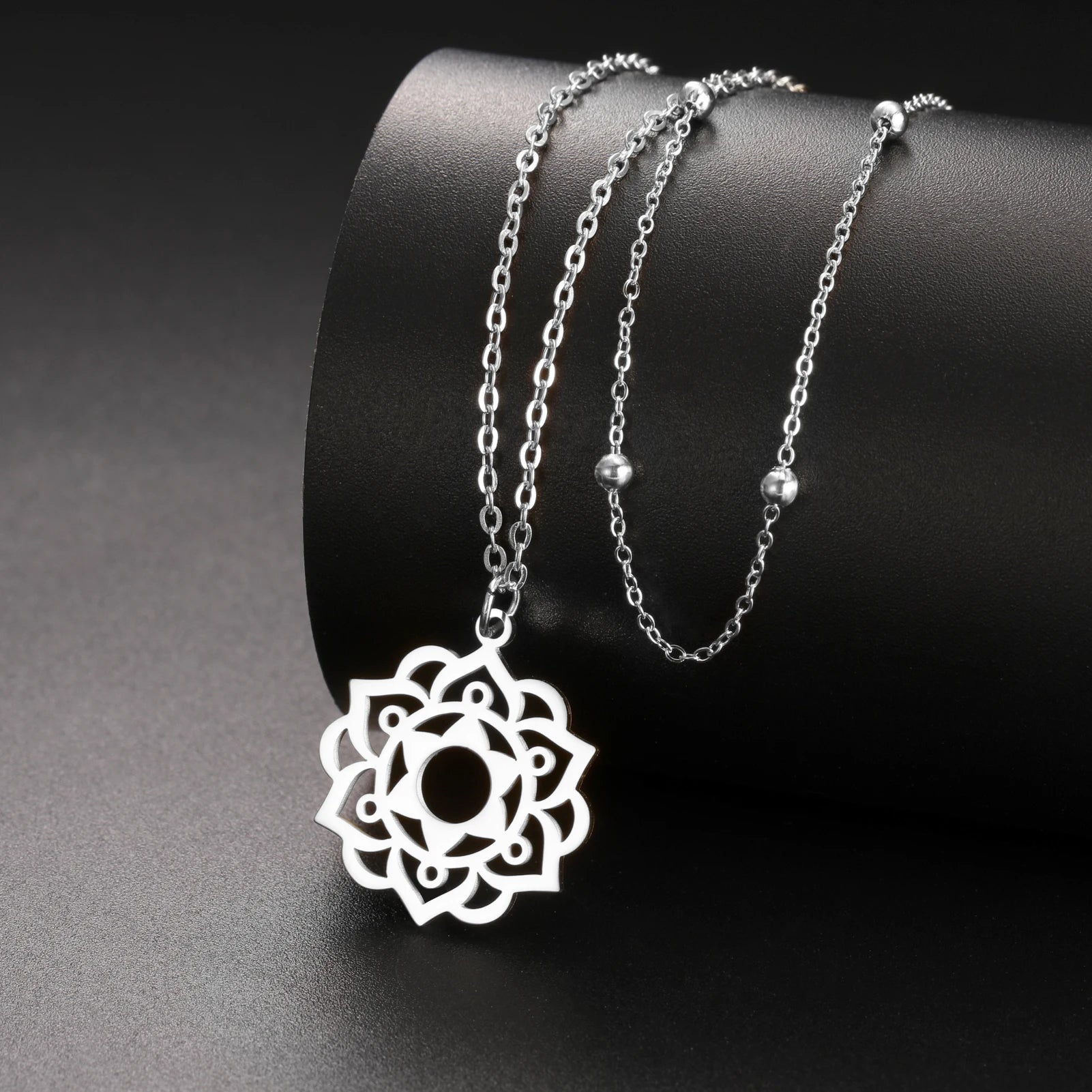 LIKGREAT Yoga Lotus Necklaces Stainless Steel Flower of Life Pendant Women Mandala Healing Buddha Spiritual Chakra Jewelry
