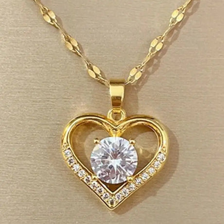 Gold Heart & Lips Pendant Boho Chain Necklace, Playful Love Talisman
