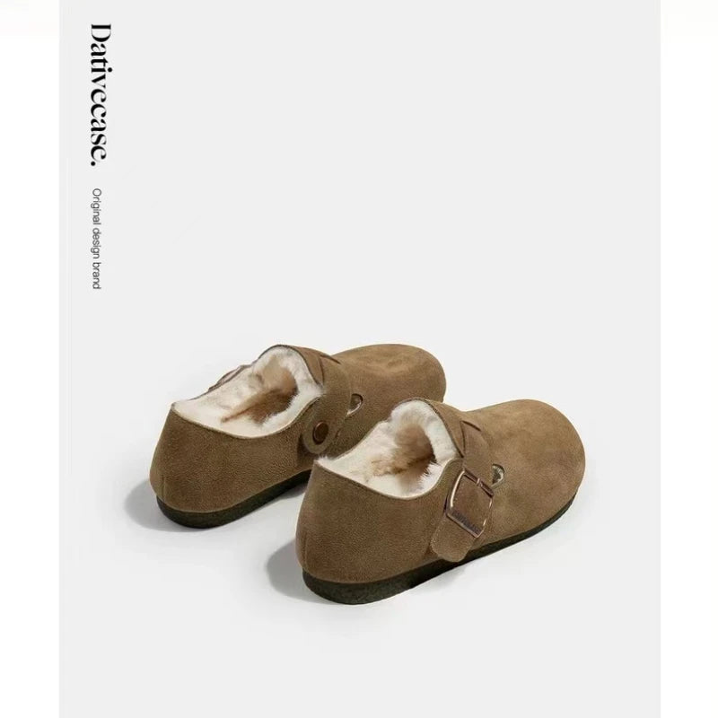 Shoes Woman Flats Round Toe Casual Female Sneakers Slip-on Loafers Fur Dress New Winter Retro Shallow Mouth Slippers Women - Charlie Dolly