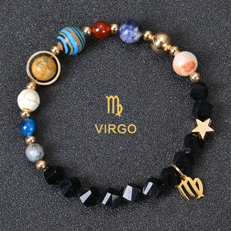 Zodiac Constellation Crystal Bracelet, 12 Signs Natural Stone Beaded Amulet