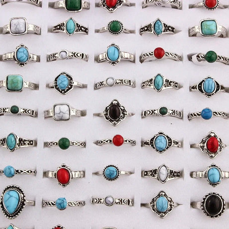 Natural Stone Boho Ring Set — 10 Pieces