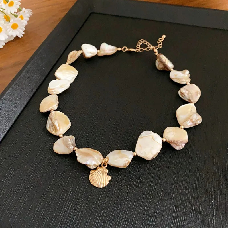 Boho Irregular Shells Tassel Earring Imitation Pearl Starfish Pendant Necklace Beach Vacation Style Fashion Women's Jewelry SetB