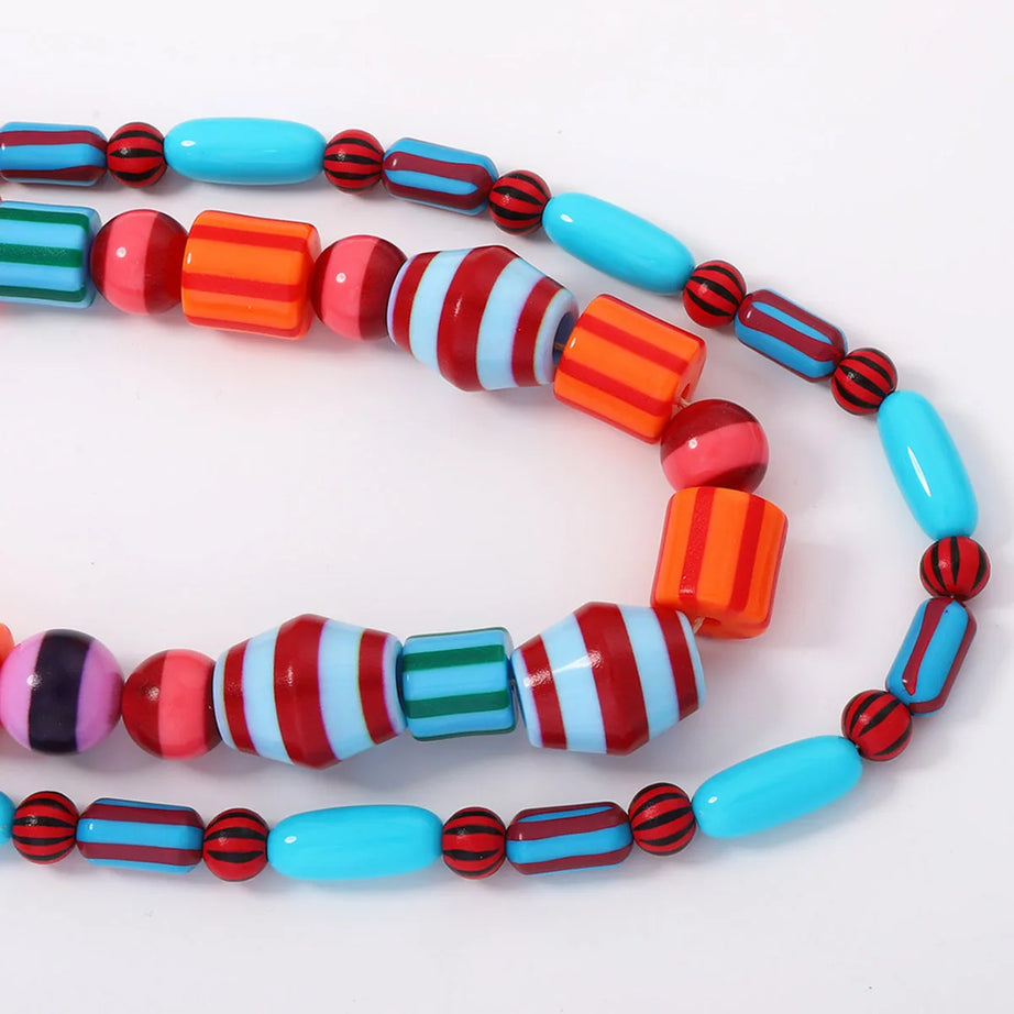Colorful Resin Bead Double Layer Choker Necklace Jewelry