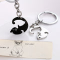 2pcs Cute Black Cat Keychain Patchwork Heart Round Couple Lovers Keyring Stainless Steel Backpack Car Key Ring Hanging Jewelry - Charlie Dolly