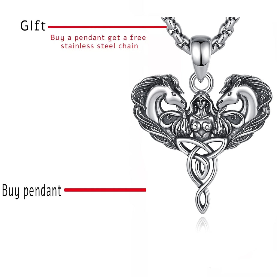 Celtic Horse Trinity Knot Necklace, S925 Sterling Silver