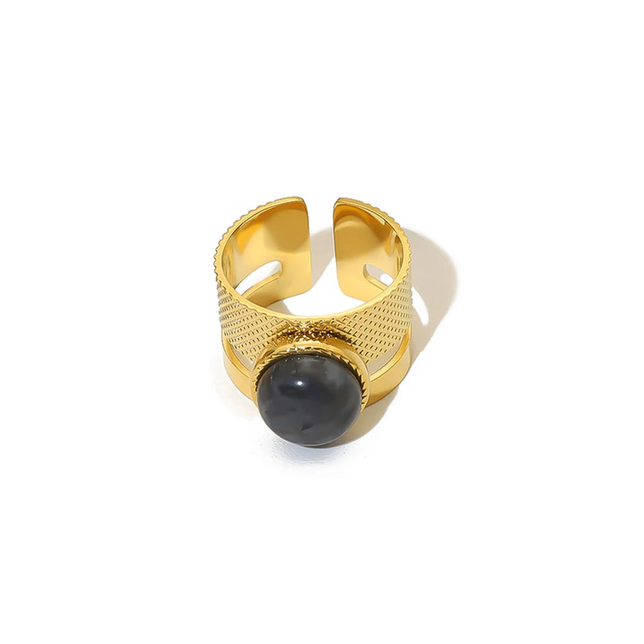WILD & FREE Boho Stainless Steel Rings For Women Glamour Trendy Gold Color Inlaid Natural Stone Statement Jewelry - Charlie Dolly