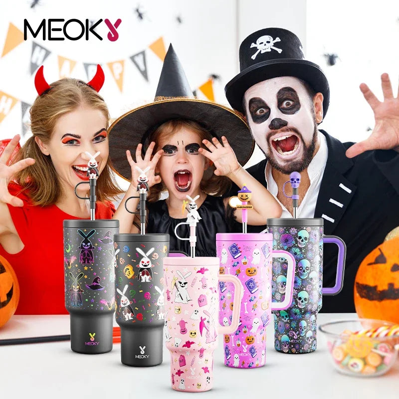 Meoky 40oz Tumbler Handle with Straw Cute Stopper Stainless Steel Insulation Coffee Cup Luminous Vacuum Car Mug Halloween Gifts - Charlie Dolly