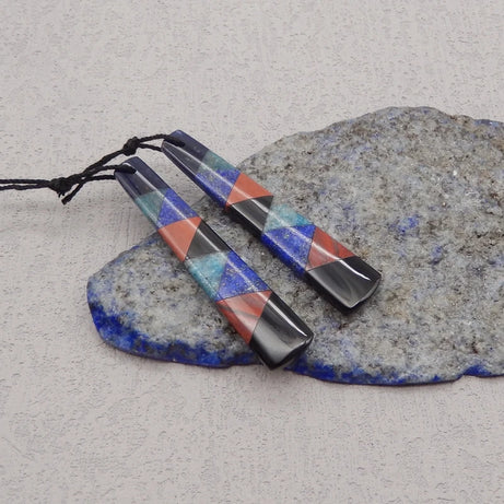 Natural Stone Lapis Lazuli Apatite Obsidian Earring Bead,Fashion Jewelry Intarsia Earrings For Women 50x10x4mm 7g - Charlie Dolly