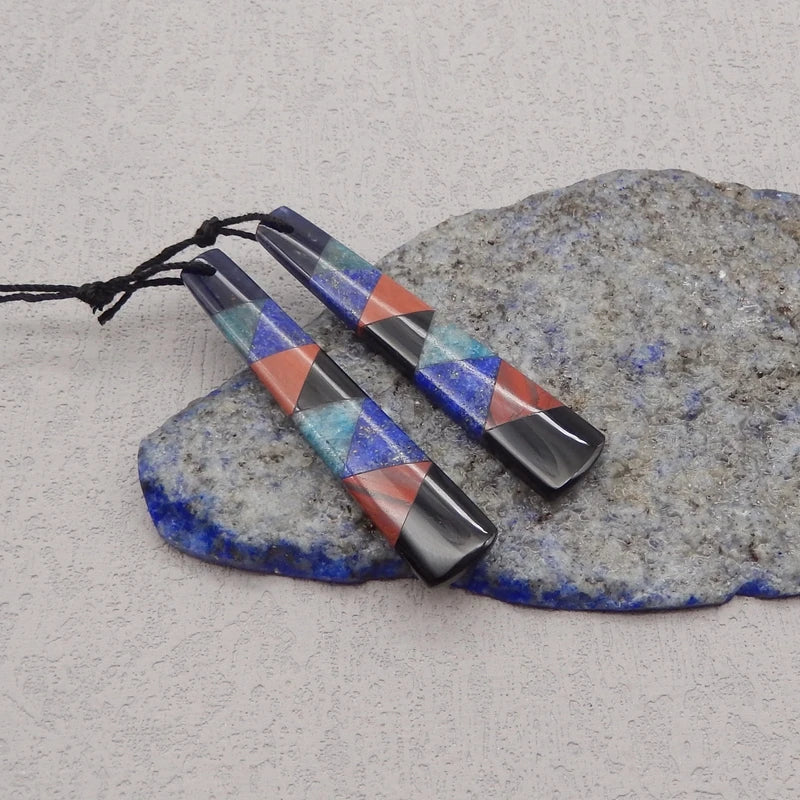 Natural Stone Lapis Lazuli Apatite Obsidian Earring Bead,Fashion Jewelry Intarsia Earrings For Women 50x10x4mm 7g