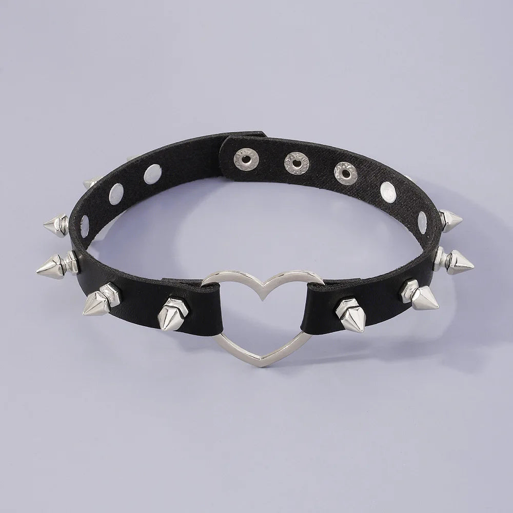 Punk Rock Heart Choker Spike Chocker Goth Steampunk Studded Collar Women Men Emo Fashion Halloween Gothic Jewelry - Charlie Dolly
