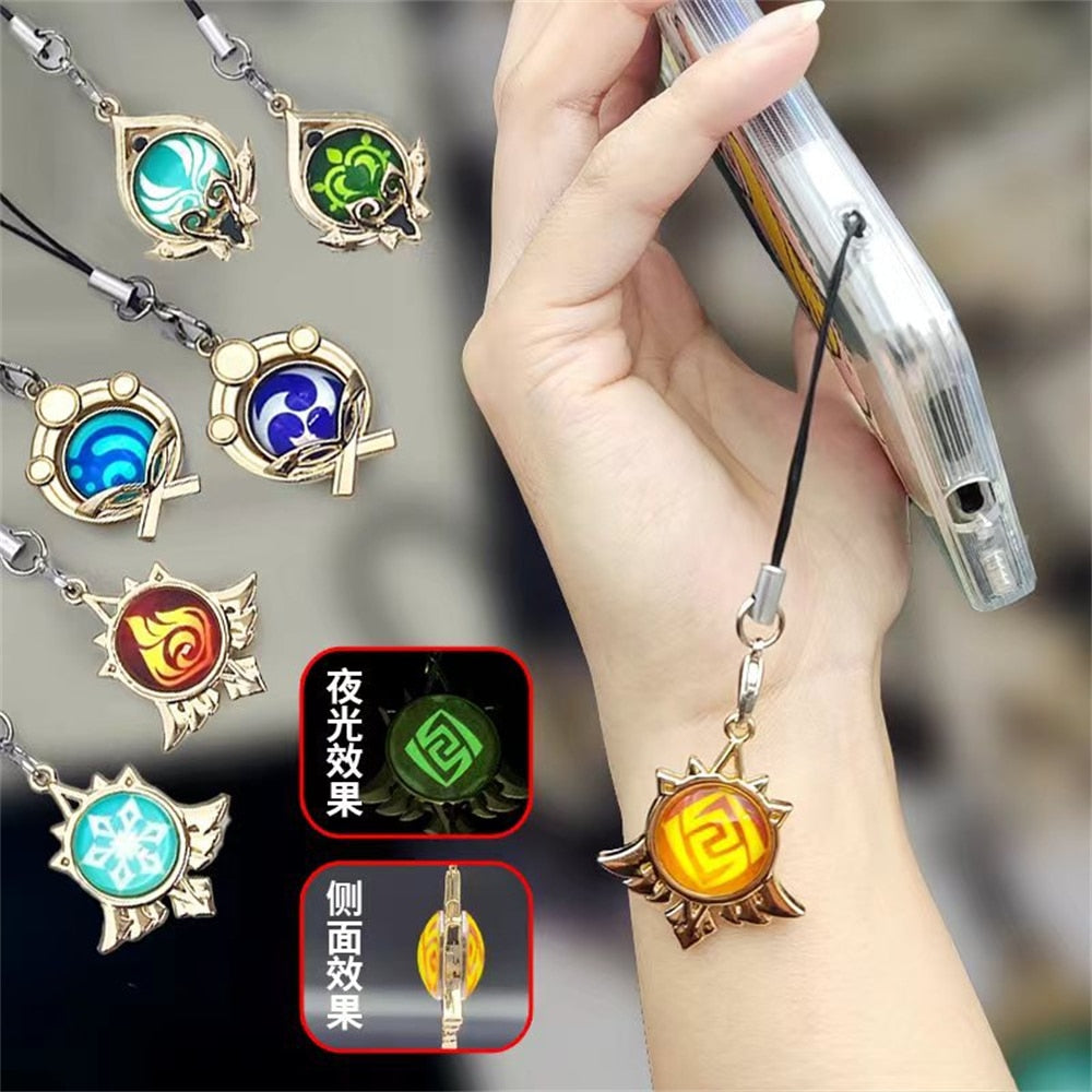 Game Genshin Impact Keychain Luminous 7 Element Double-Side Glass Pendant Weapons Eye Of Original Keyring Phone Charms Souvenir - Charlie Dolly