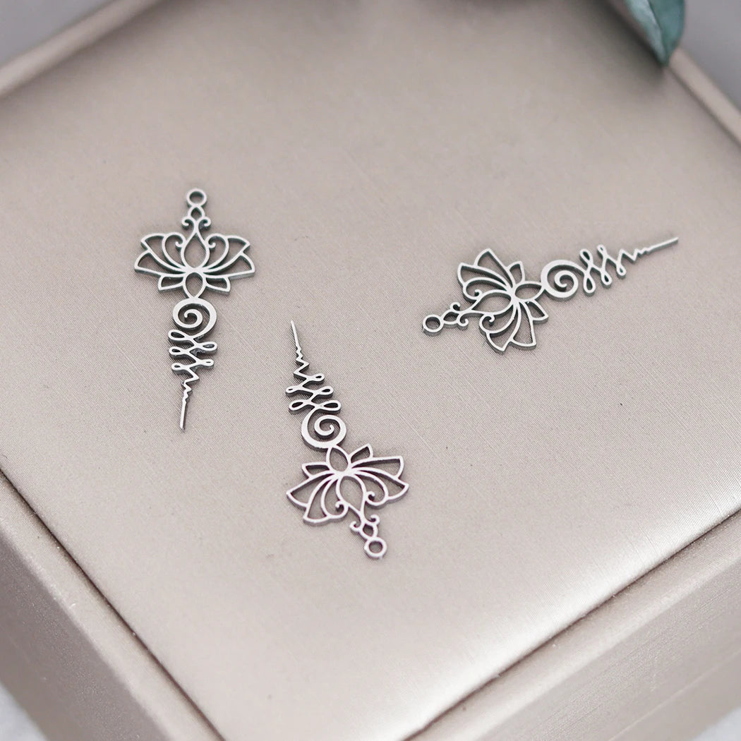 3pcs Exquisite Yogo Lotus Flower Line DIY Earrings Stainless Steel Pendant Charms for Jewelry Making Necklace Women Accessories