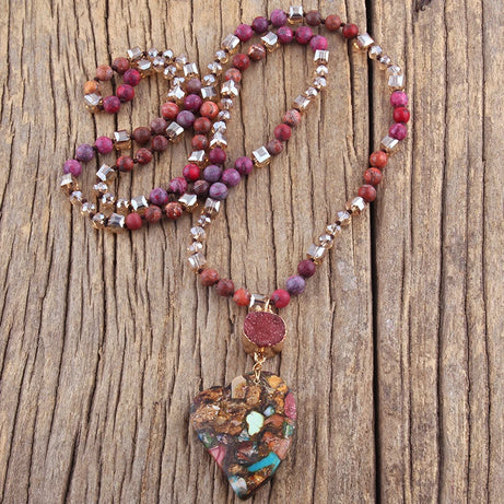 Fashion Bohemian Jewelry Boho Gift Natural Stones With Druzy Links Heart Stone Pendant Necklaces For Women - Charlie Dolly