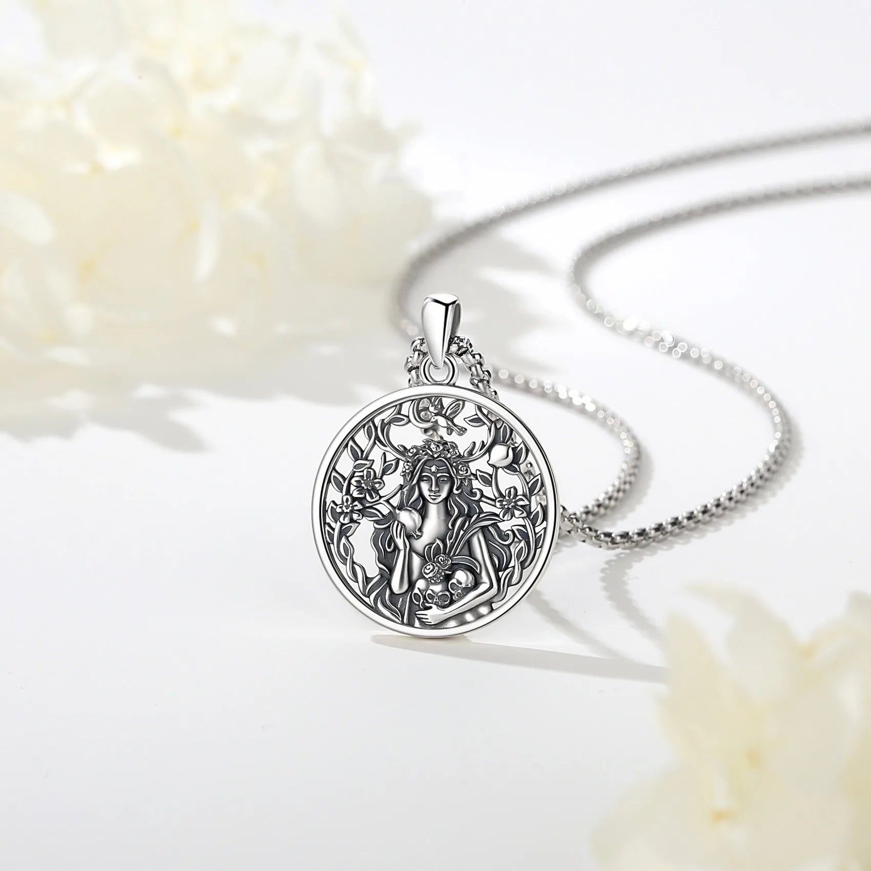 Eudora 925 Sterling Silver Dark Goddess Persephone Necklace Pomegranate Skull Pendant Greek Mythology Pagan Jewelry Gift Unisex