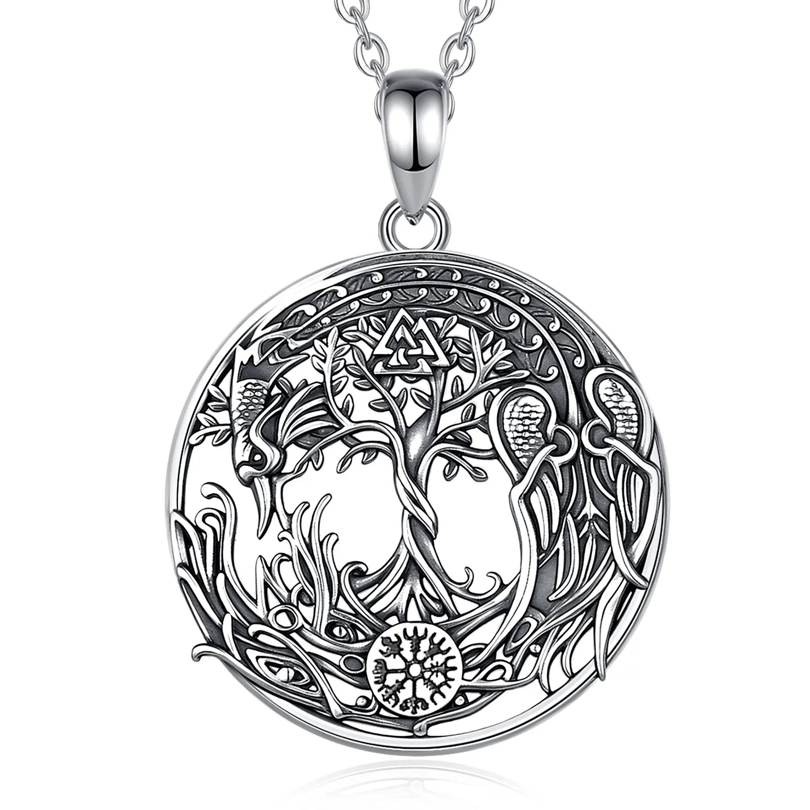 Eudora 925 Sterling Silver Phoenix Necklace Vintage Compass Tree of Life Pendant Viking Amulet Jewelry Party Gift for Women Men