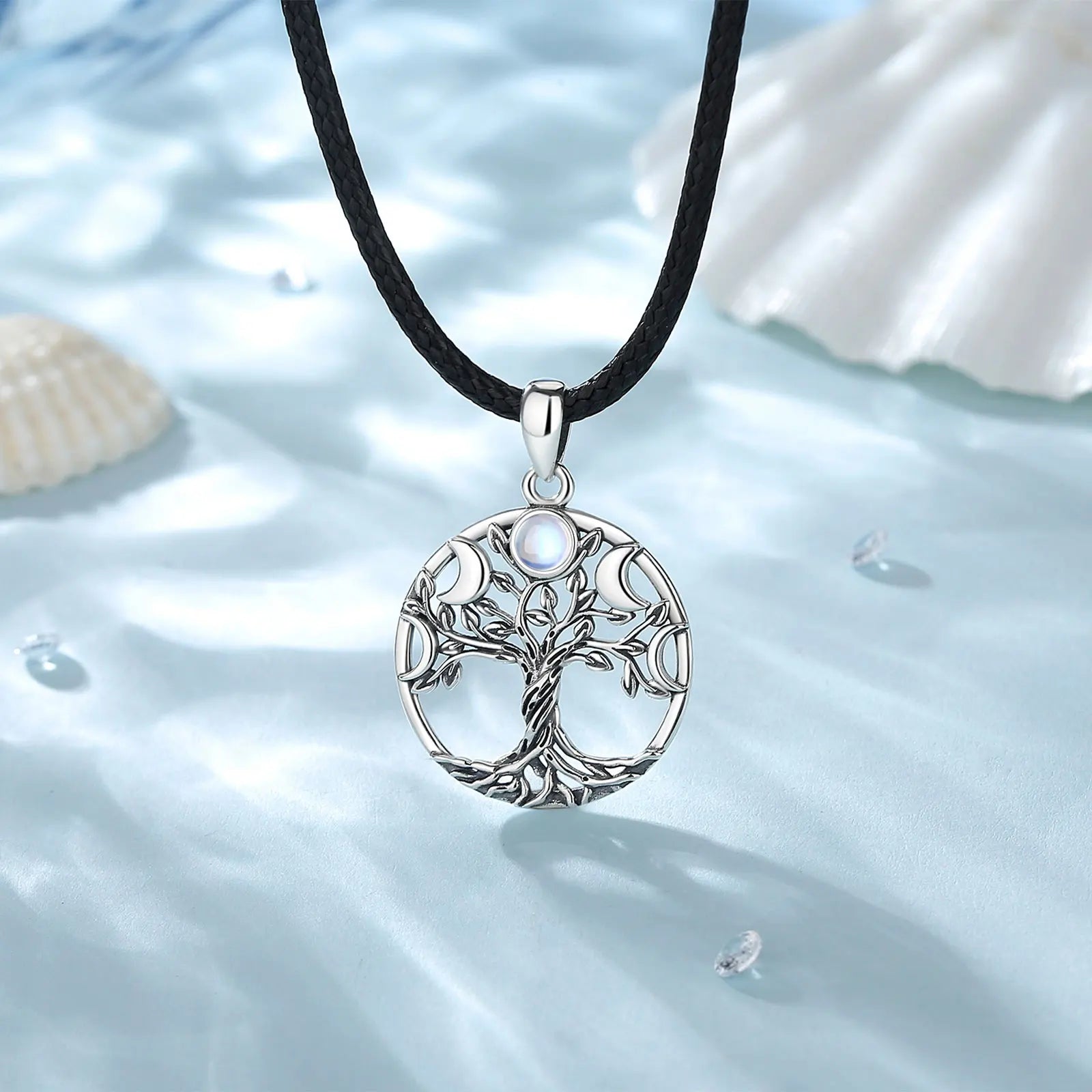 Eudora 925 Sterling Silver Tree of Life Necklace for Women Man Moon Phase Tree Triple Moon Goddess Pendant Wiccan Jewelry Gift
