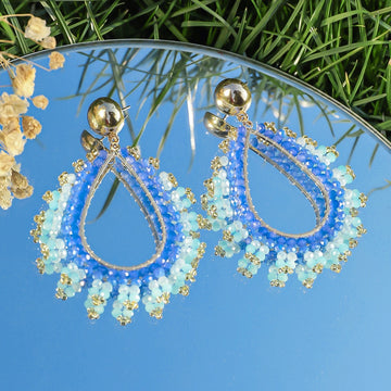 Boho Exquisite Waterdrop Crystal Beads Earrings for Women Handmade Big Statement Metal Earrings Summer Party Jewelry Accessories