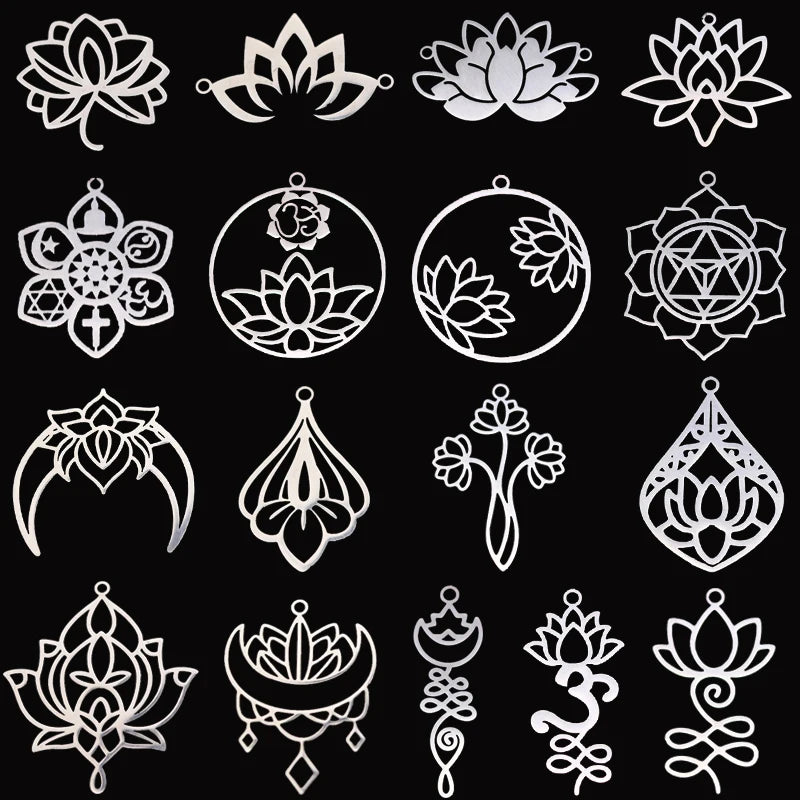 3PCS DIY Amulet Lotus Flower Yogo Buddha Stainless Steel Pendant Charm For Jewelry Making Necklace Religion Crescent diy Supplie