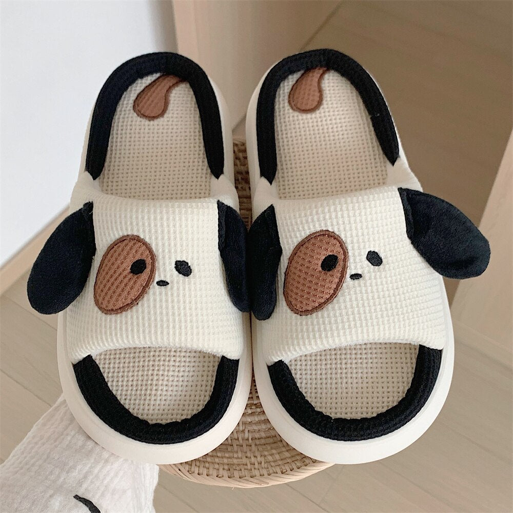 Cartoon Dog Thick Sole Linen Slippers Couples Home Four Seasons Anti Slip Cotton Linen Slippers Women Spring Summer Slipper - Charlie Dolly