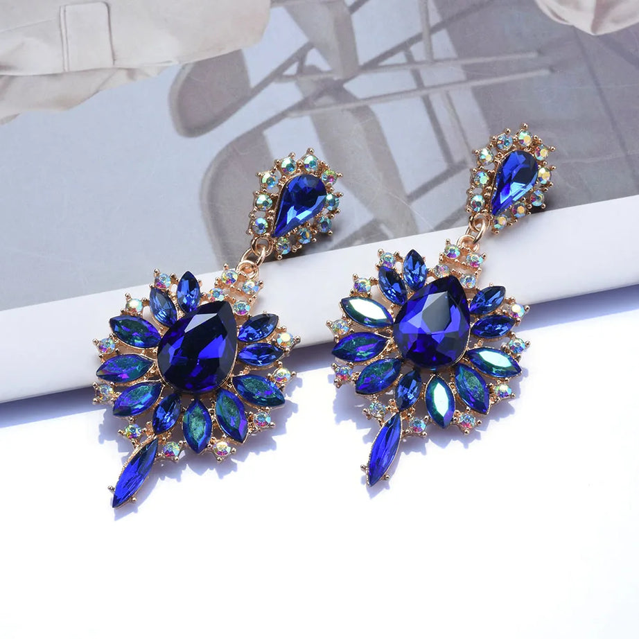 Crystal Water Drop Long Statement Earrings Jewelry